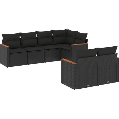 Set de comedor de jardín 7 pzas y cojines ratán sintético negro vidaXL (1/3)