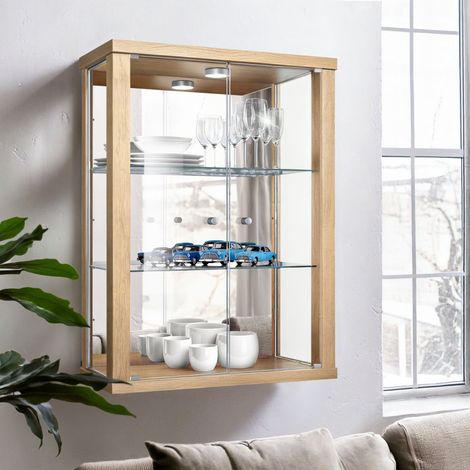 K-Möbel Vitrine Murale Hêtre 80x60x25cm Miroir LED ESG Germany