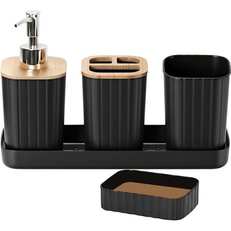 Set d'Accessoires Salle de Bain 5 pièces Porte-Brosse à Dents et Gobelet Noir