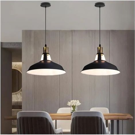 2Pcs Lustre Luminaire Industrielle Noir E27 Lampe Suspension en Métal Style Vintage pour salon Chambre (1/4)