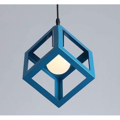 Lustre cube style moderne style E27, lustre carre bleu 18 cm, idyllique pour une chambre, un salon ou une salle à manger (1/5)