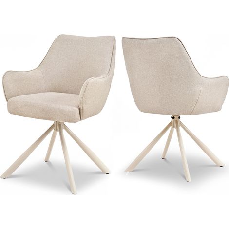 Bon Furni Sillas de Comedor Giratorias 360° con Reposabrazos, Tapizadas en tela beige, juego de 2 (1/5)
