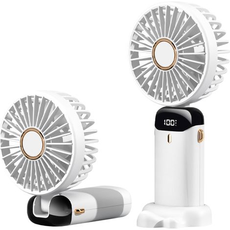 Mini-Tischventilator, tragbar, wiederaufladbar, 5 Geschwindigkeitsstufen, 90° faltbar, batteriebetrieben, mit Trageschlaufe, ideal für Zuhause, Büro und unterwegs