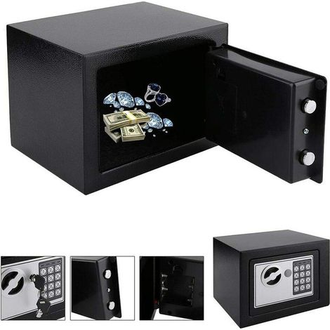 Coffre-fort électronique noir à code avec clé de secours, coffre-fort mural compact pour documents, argent, bijoux et passeport, 23 x 17 x 17 cm (1/5)