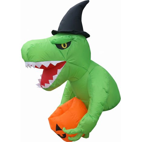 Décoration gonflable d'Halloween : dinosaure avec citrouille. Décoration d'extérieur résistante à l'eau en polyester 210T avec ventilateur intégré, pour le jardin, la terrasse, les fêtes et la voiture (1/2)