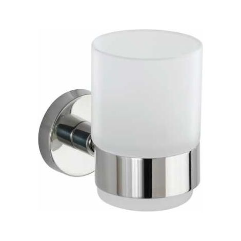 WENKO Portaspazzolino da parete, bicchiere da bagno da parete, Uno Bosio Shine, vetro - fissaggio in acciaio inox, 7x9,5x10,5 cm, lucido (1/4)