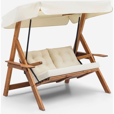 Columpio de jardín de madera con toldo Galata Swing 2 - Crema