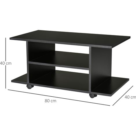 Meuble TV moderne avec étagères, 107 cm (42 pouces), roulettes pivotantes avec freins, 2 petites étagères latérales, idéal pour le salon et la chambre, 80 x 40 x 40 cm, noir (1/5)
