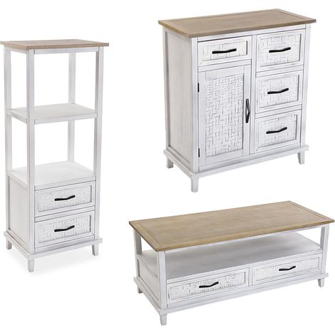 Trittico di mobili arredamento casa soggiorno salone camera bimbi ingresso cassettiera 5 cassetti porta tv mini libreria bianco (1/5)
