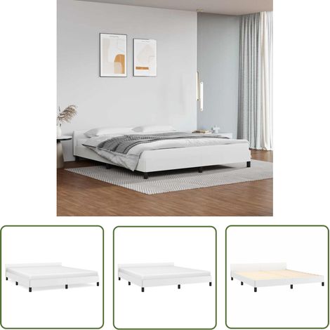The Living Store Cadre de lit avec tête de lit sans matelas blanc 180x200 cm - Cadre De Lit - Lit Double - Literie - Meuble Chambre - Tête De Lit (1/5)