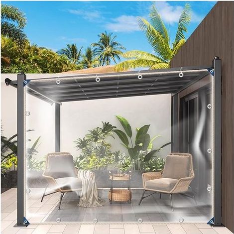 Bâche transparente PVC 0,3 mm 1,8 x 2 m avec œillets - Imperméable pour tonnelle, balcon, niche chien et protection toiture (1/5)