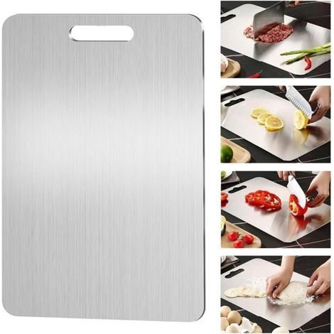 Planche à Découper en Titane,Yamato Titanium,Planche a Decouper Inox pour La Cuisine,Pour la viande,Fromage,le pain,les légumes,les fruits (39 x 28 cm) (1/4)