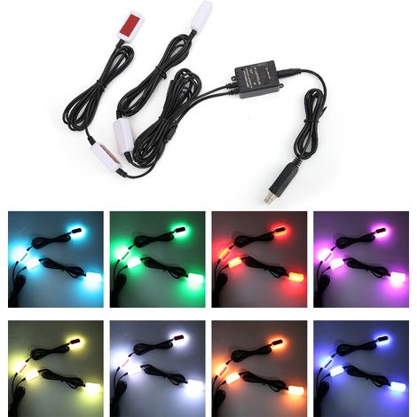 Lampe d'ambiance intérieure de voiture 4 en 1 RGB 8 couleurs réglables, contrôle vocal via application, lampe de sol clignotante, prise USB (1/5)