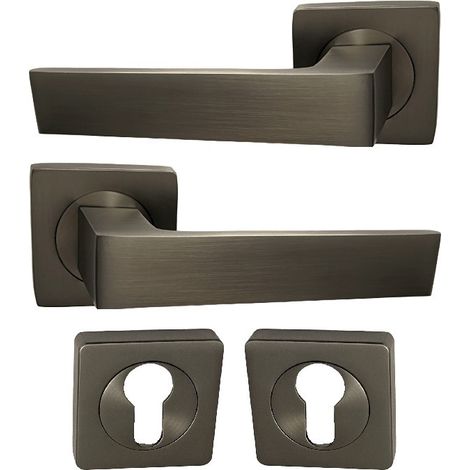 Maniglia per porte su rose quadrate in alluminio " ELODIE " Colore bronzo + 2 rose a cilindro