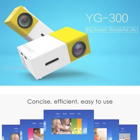 Filiyano – projecteur LED portable LCD – Mini projecteur LED portable LCD YG-300 pour home cinéma, USB-SD-AV-HDMI (Jaune + Blanc) (1/4)