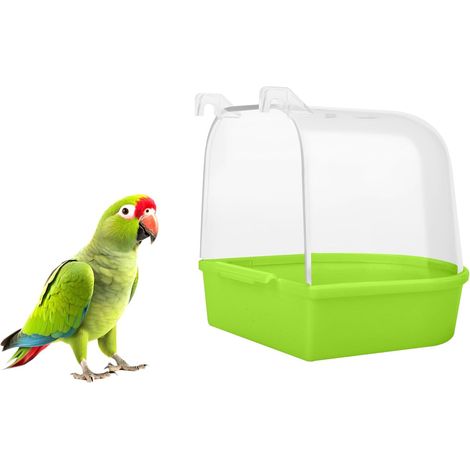 Baignoire pour oiseaux avec crochets - Cage à oiseaux à suspendre - Accessoires pour perroquets, canaris et perruches (vert) (1/5)