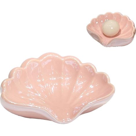 Porte-savon coquillage avec système d'égouttage intégré, joli plateau décoratif, porte-savon en céramique pour lavabo (rose) (1/5)