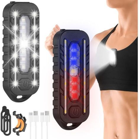 Lumières de Course à Clip, 2PCS 5 Modes d'éclairage Lampe à Clip LED USB Rechargeable, 150LM IPX4 étanche Portable pour Coureurs, Jogging, Camping, Promener le Chien À l'extérieur la Nuit (1/5)