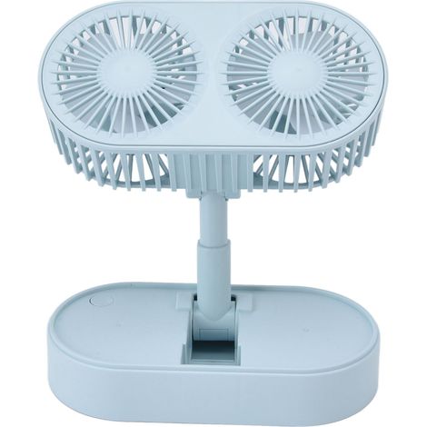 Ventilateur de bureau bleu à double hélice, double moteur, vent puissant et rafraîchissant pour l'été, avec batterie intégrée incluse (1/5)