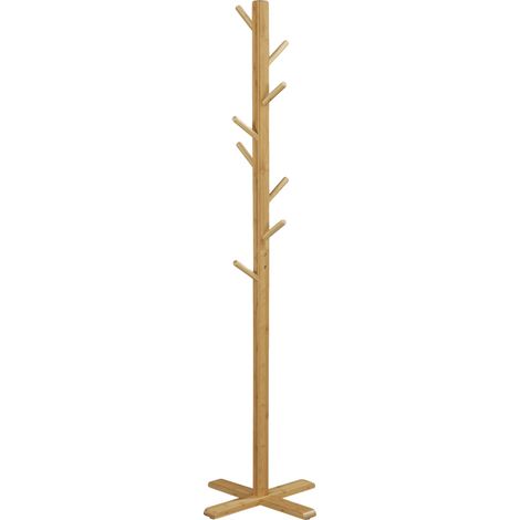 Perchero con diseño en forma de árbol, 8 ganchos para colgar ropa, madera natural, 49,5 x 49,5 x 178 cm. (1/5)