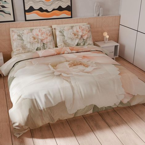 Housse de Couette 2 Places 240x220 cm 2 Taies 50x80 cm Incluses, Parure en Microfibre Imprimée Floral 25 40 (1/5)