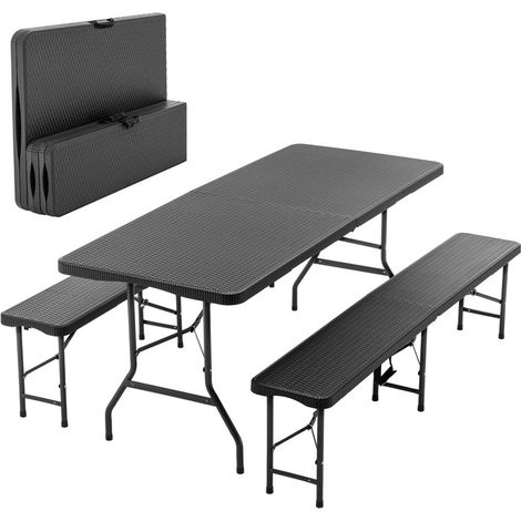 Table pliante 8 personnes – Dimensions 180x74x74 cm – verrouillage sécurité et résistant UV et eau– plateau HDPE brun motif bois - Pour pique-nique (1/5)