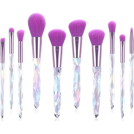 Ensemble de 10 pinceaux de maquillage, pinceau fond de teint à manche transparent en cristal, pinceau correcteur et pinceau fard à paupières (1/5)