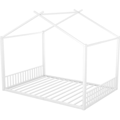 Lit enfant maison en métal blanc 140 x 200 cm sans matelas (1/5)