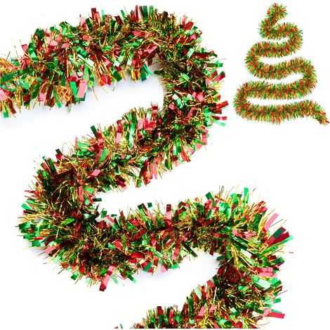 10M Guirlande Noel Sapin: Guirlandes Tinsel Noël Rouge et Vert pour Sapin, Décoration Intérieure et Extérieure de Fête (1/5)