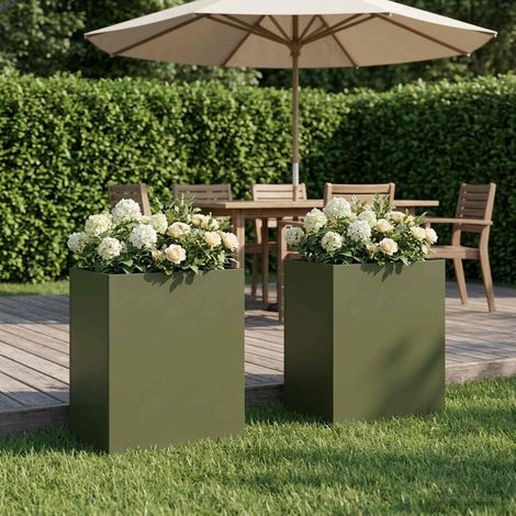vidaXL Macetero de Jardín 2 uds. Verde oliva 40 x 30 x 50 cm (1/5)