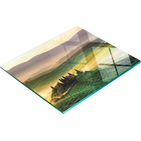 Tabla de cortar y servir de cristal decorativa, Panorama toscano, 60x52 cm