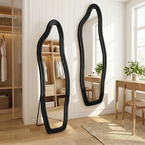 Specchio 160x50cm, grande specchio a parete con cornice in velluto morbido, specchio a figura intera infrangibile HD per camera da letto e soggiorno, stile moderno(160x50cm, Nero) (1/5)