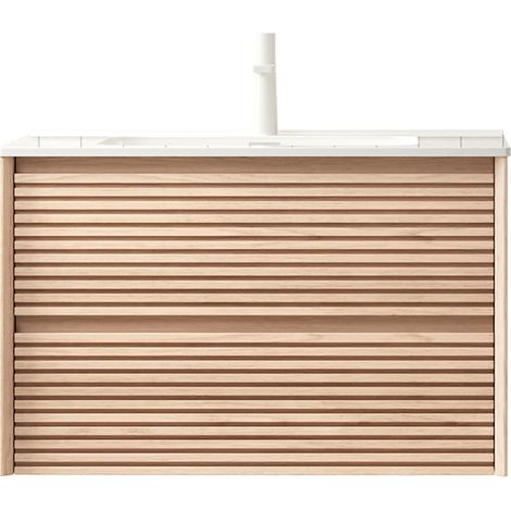 Mueble de baño suspendido 81 cm con lavabo cerámico blanco y 2 cajones nogal HOMVRA (1/5)