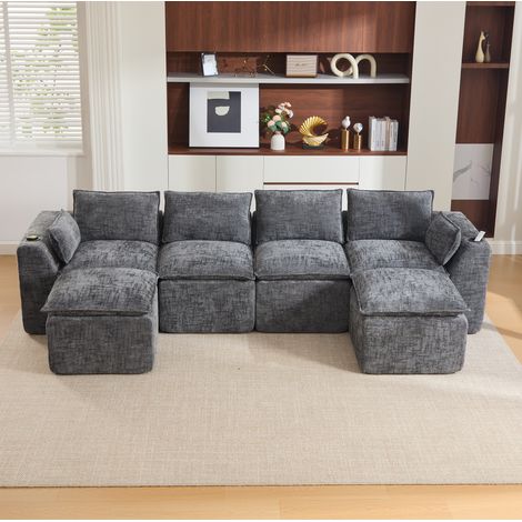 sofá modular 4 plazas chenilla gris oscuro OKMYHOME (1/5)