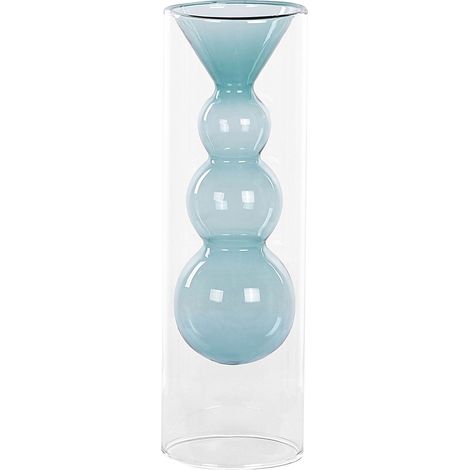 Vase à Fleurs Décoratif Moderne 26 cm en Verre à Double Paroi Turquoise Kalochi (1/5)