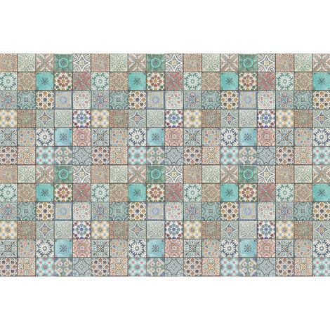 Papier peint panoramique oriental salon | Tapisserie panoramique mosaïque pour cuisine | Papier peint panoramique imitation carreaux de ciment - 270 x 400 cm (4 pièces) (1/2)