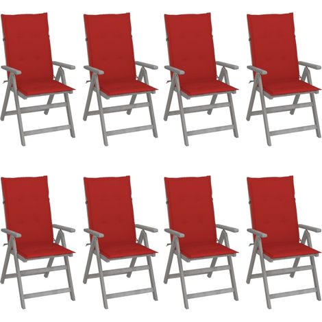 Lot de 8 Chaises inclinables de jardin avec coussins,Fauteuils d'extérieur Gris Acacia -TF28075 (1/5)