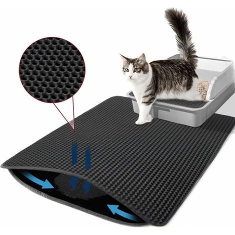 Tapis Litiere Chat,Tapis de Litière pour Chat Avec Couche Antidérapante,Tapis pour chat Imperméable, Antidérapant, Tapis Chat, Tapis de Toilette Chat pour Les Types de Chat Bac à Litière (Noir) (1/4)