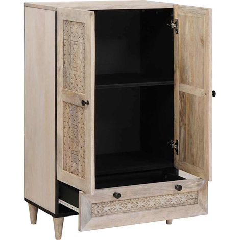 Meubles de Rangement,Haut Armoire Blanc 60 x 33 x 100 cm bois de manguier massif CFW503270 (1/5)