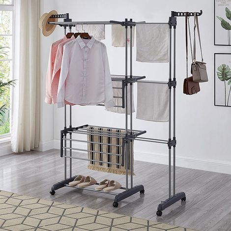 SiFree®Séchoir à linge extensible grande capacité,4 étagères, avec ailes75-142.564170cm-gris (1/5)