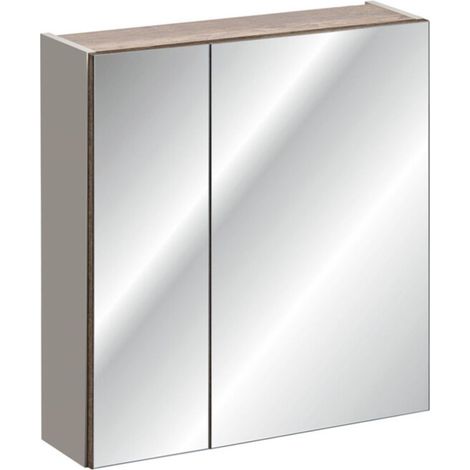 Badezimmerschrank taupe mit Spiegeln – 60 cm – 1 Tür + Regale