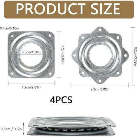Plateau Tournant Carré 4 Pouces, 360 Degrés, Rotatif à Roulement à Billes, Métal Galvanisé, Plaque Pivotante Silencieuse, Flexibilité Optimale pour Présentoirs, Moniteur Ordinateur et Tabouret (1/5)