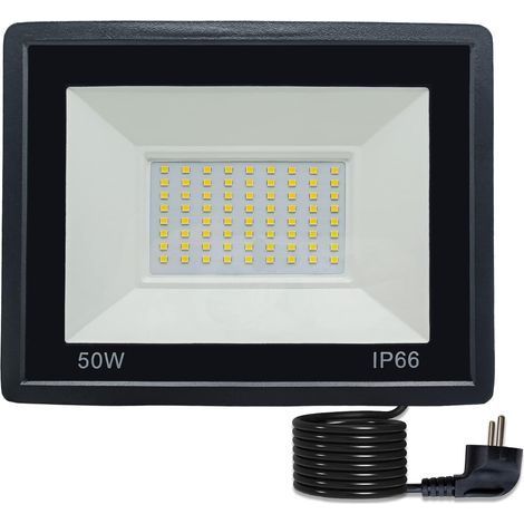 1 Projecteur LED 50W, Spot Extérieur IP66, Câble 3m Prise EU, Éclairage Jardin Garage, Blanc Chaud 3000K (1/5)