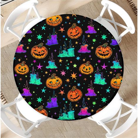 Nappe Ronde d'extérieur avec élastique Ø 44"(110cm) -Nappe de Jardin élastique Motif Citrouille Convient aux Tables de 95 à 105 cm de Large (1/5)