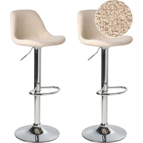Set of 2 Bar Stools KAHLA Boucle Swivel Light Beige (1/5)