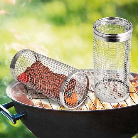 Panier à griller pour barbecue (2 pièces) en acier inoxydable rotatif, idéal pour la cuisson du poisson et de la viande. (1/4)
