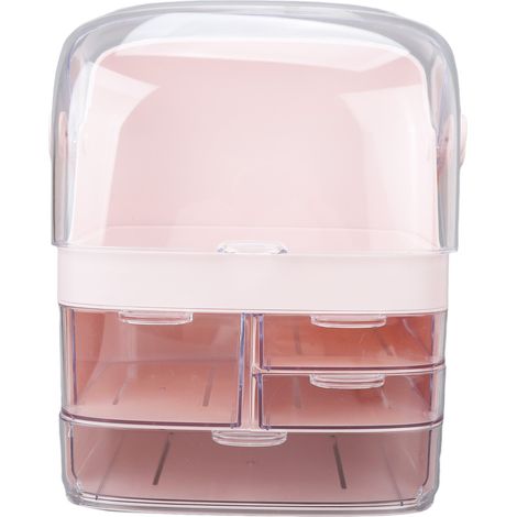 Coffret de Rangement Maquillage 3 Étagères Rose, Grande Capacité, Imperméable et Anti-Poussière, Boîte à Tiroirs Portable et Pratique pour Salle de Bain (1/5)