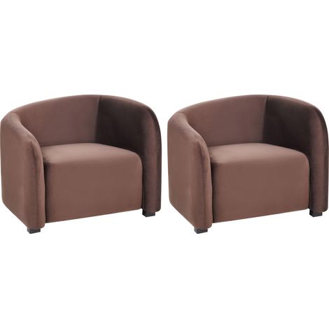 Conjunto de 2 sillones elegantes modernos con respaldo curvado reposabrazos tapizado en terciopelo marrón Veltada (1/5)