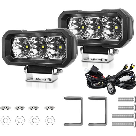 Set mit 2 x 5-Zoll-LED-Nebelscheinwerfern (IP68 wasserdicht, 240 W) für Autos, LKWs, Motorräder, SUVs, Gartenbeleuchtung, Hofbeleuchtung, Gebäudebeleuchtung inklusive Verkabelungssatz – Weißlicht-Sche (1/3)