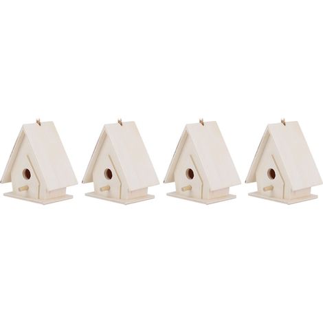 Mini maison d'oiseau suspendue en bois, 4 pièces, nids, Cage, artisanat d'ornement pour décoration de jardin et de cour (1/5)